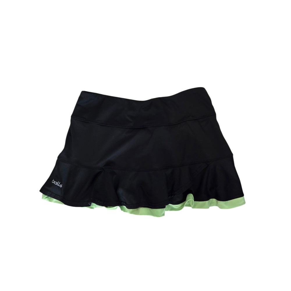 Bolle Layered Ruffle Golf Tennis Skirt Skorts Mid Rise Black W Green Trim M